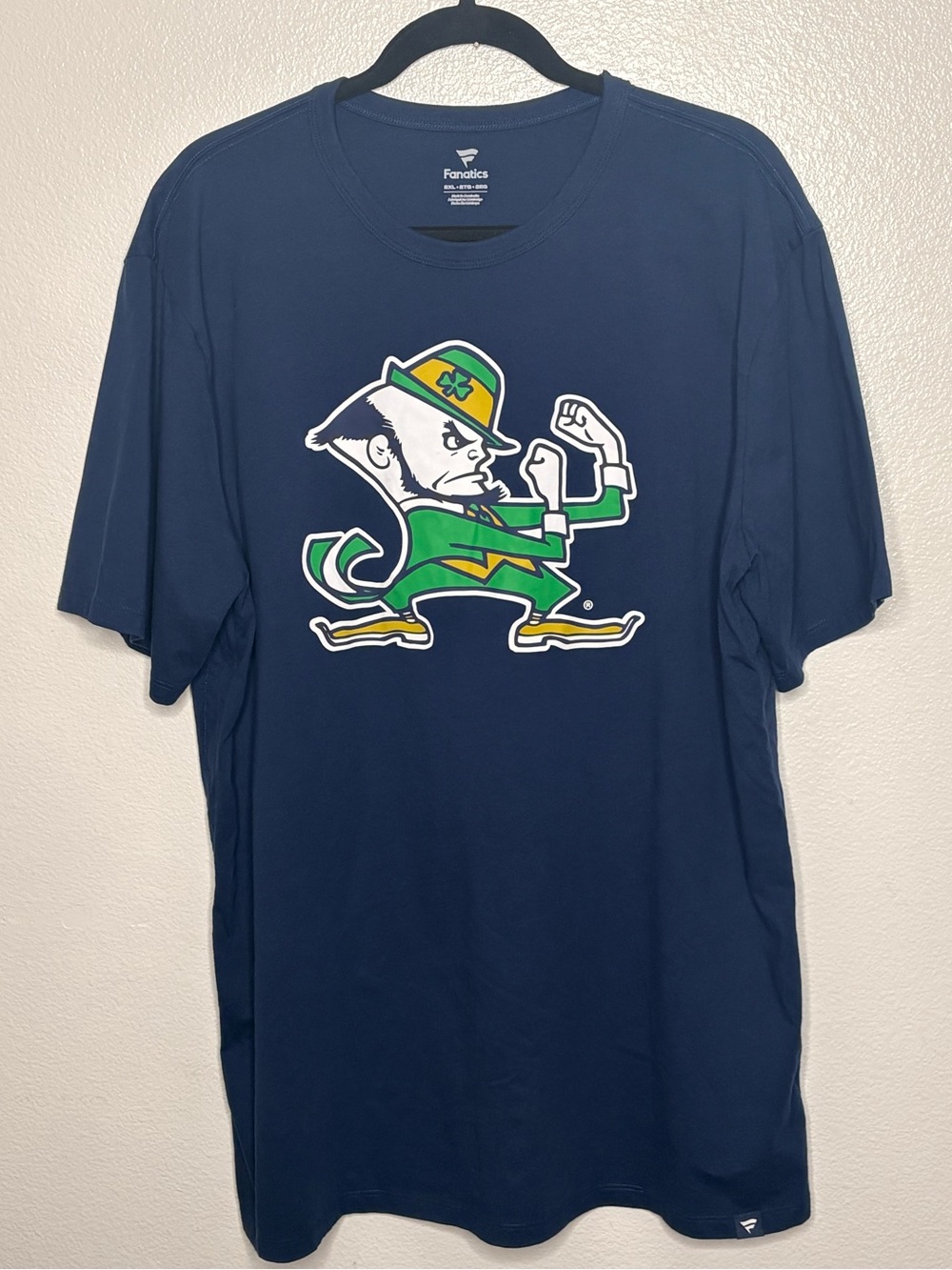 Fanatics Navy Notre Dame Leprechaun Graphic Tee with Green and Gold Accents